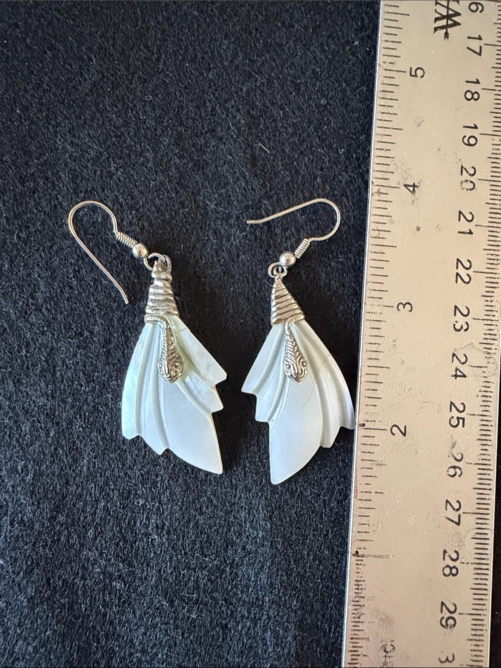 Beautiful Hand Carved Mother of Pearl Fan Drop Earrings - Elegant Women Jewelry